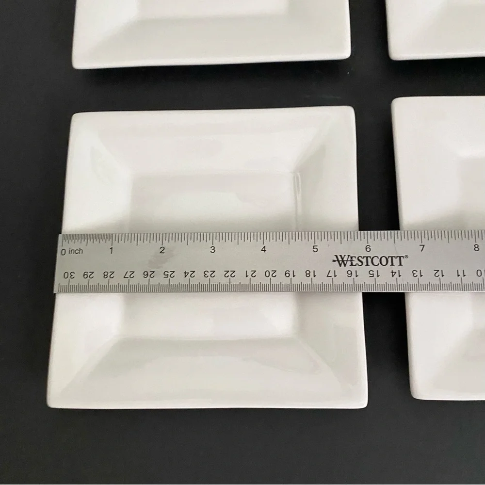 Crate & Barrel Set of 6 Small 6X6 White Appetizer Plates Modern Elegant Dining